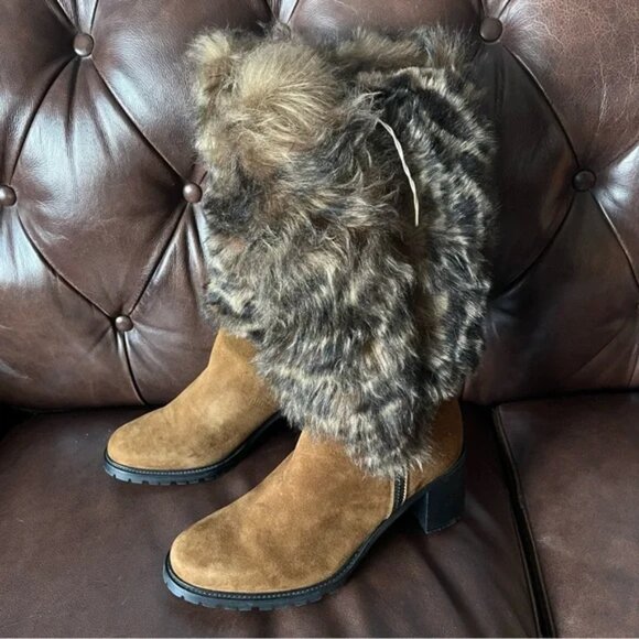 Ross & Snow All Weather Suede Printed Fur Boots NWT - Picture 2 of 8